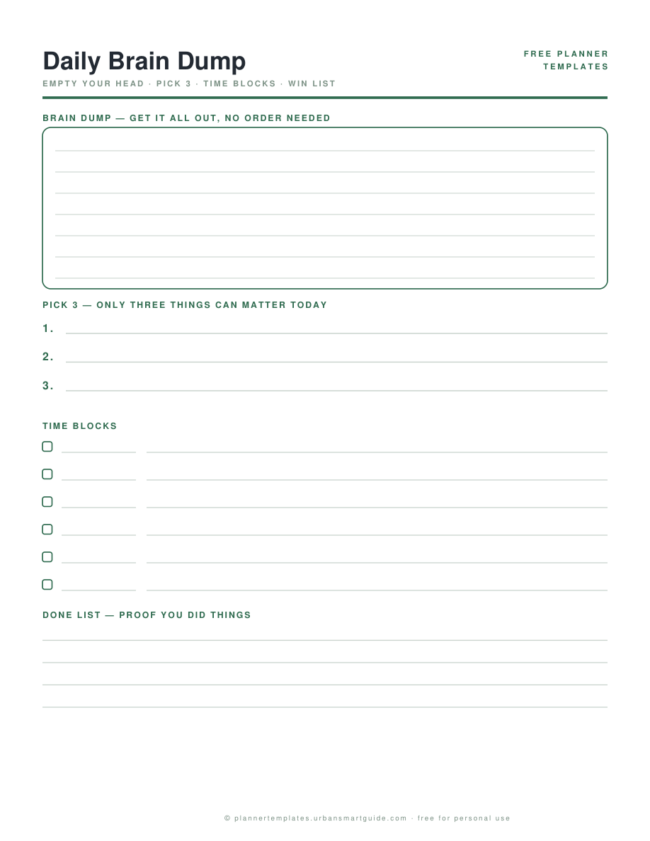 ADHD-Friendly Daily Planner free printable PDF preview