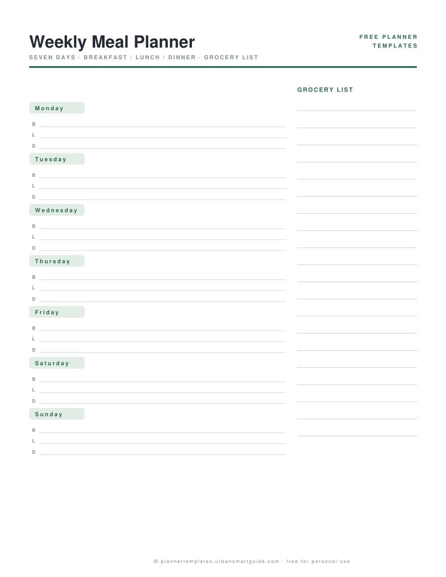 Meal Planner Template free printable PDF preview