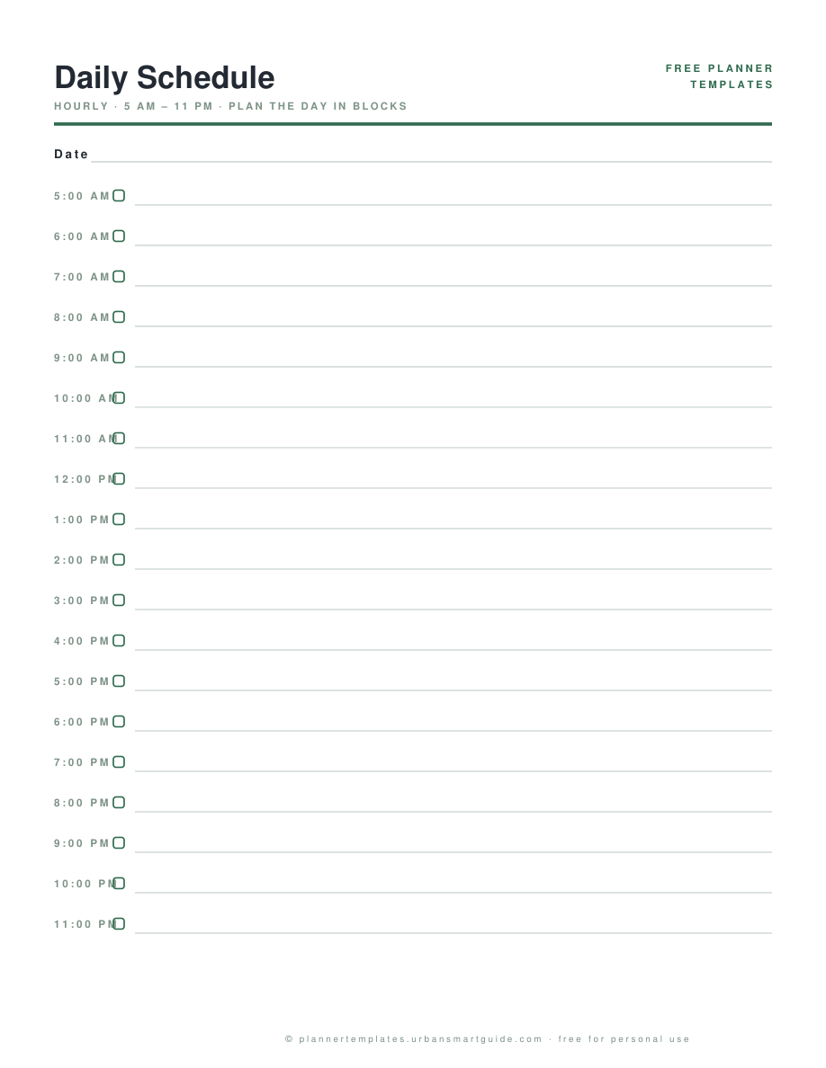 Daily Schedule Template free printable PDF preview