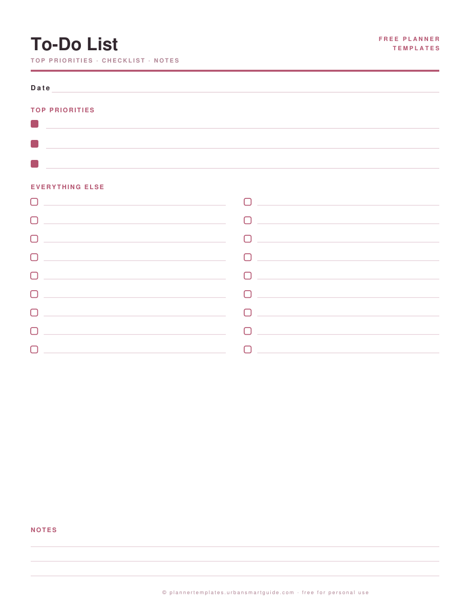 To-Do List Template printable template preview in blush pink, free PDF