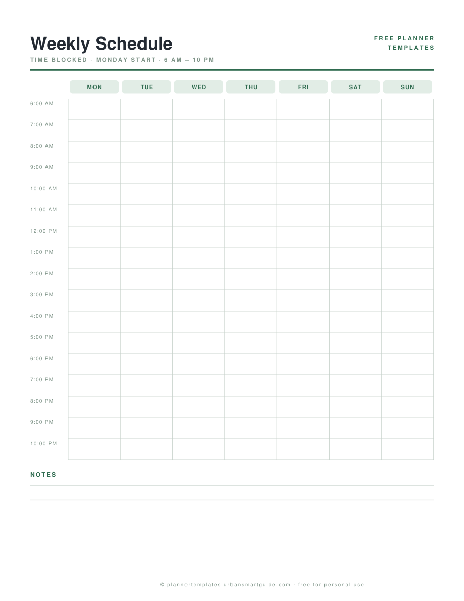 Weekly Schedule Template free printable PDF preview